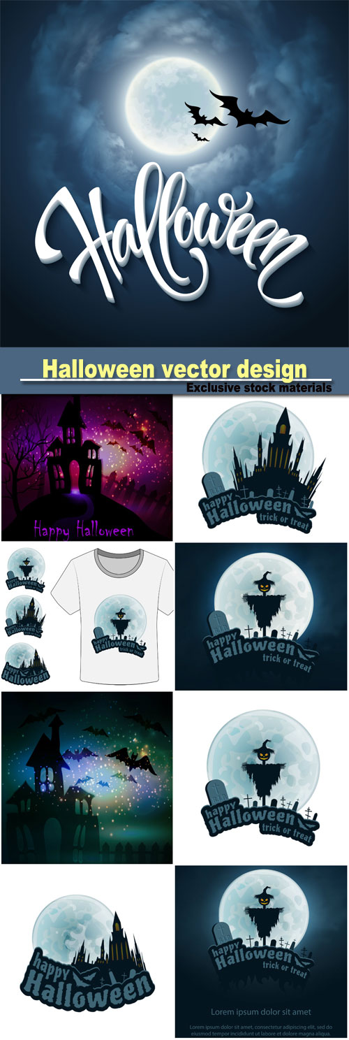 Halloween design with full moon with blue sky