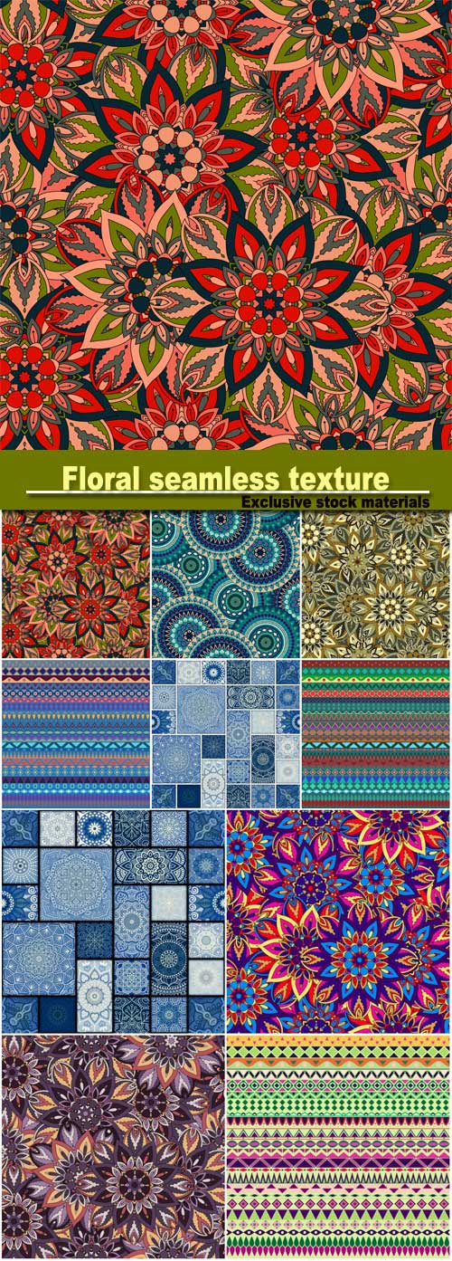 Ornate floral seamless texture, endless pattern with vintage mandala elements