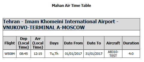 Mahan Air изменение, отмена рейсов
