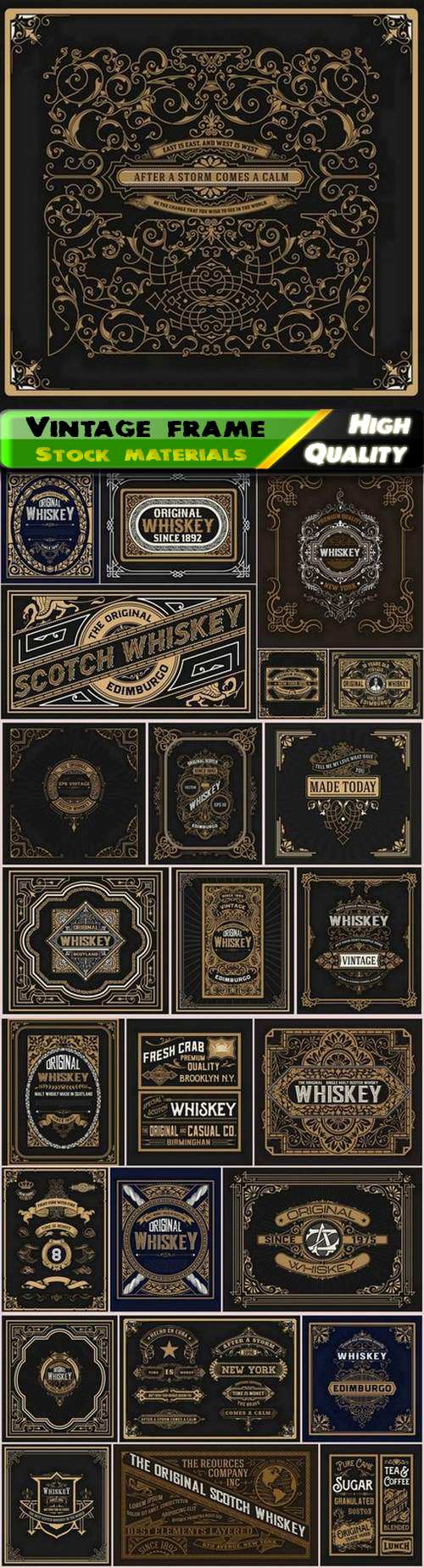 Vintage frame for menu and old whiskey label in hipster style - 25 Eps
