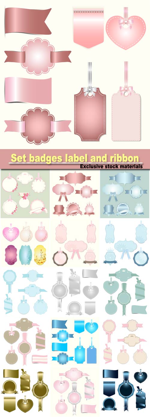 Set badges label and ribbon, vector tag illustration