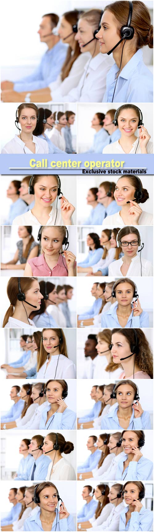 Young beautiful business woman in headset, all center operator