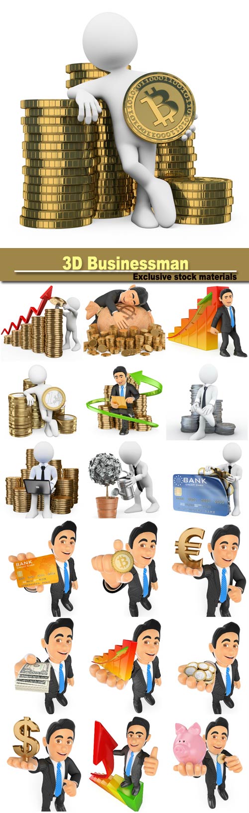 3D people, make money on Internet concept, businessman with euro coins
