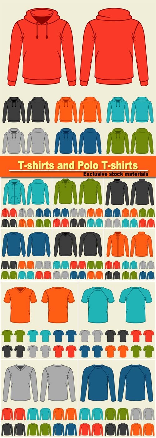 Set of colored t-shirts and polo t-shirts templates for men