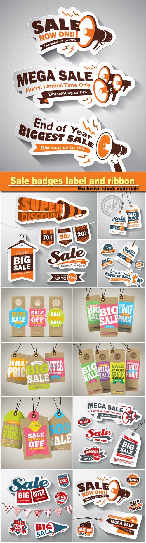 Set sale badges label and ribbon, vector tag illustration