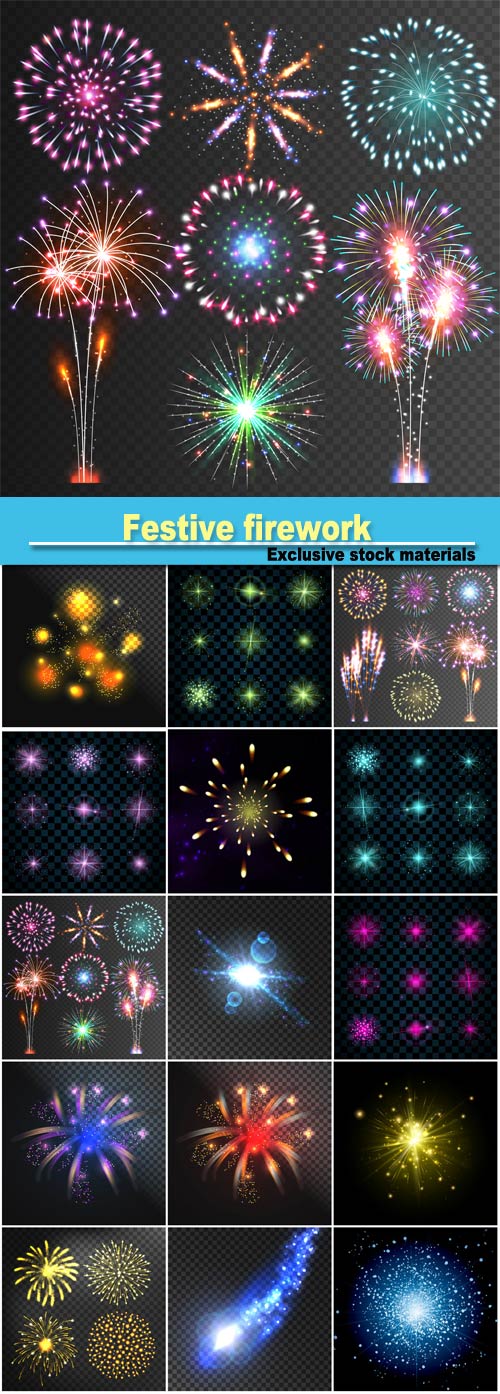 Festive firework, abstract vector isolated pictograms