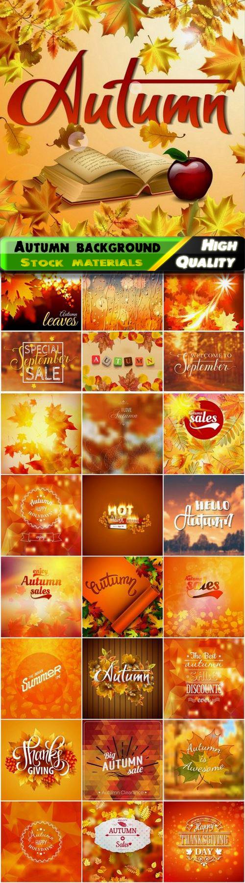 Autumn blurred background with yellowed leaves and sparks - 25 Eps