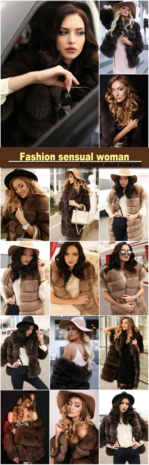 Fashion gorgeous sensual woman in elegant clothes and luxurious fur coat