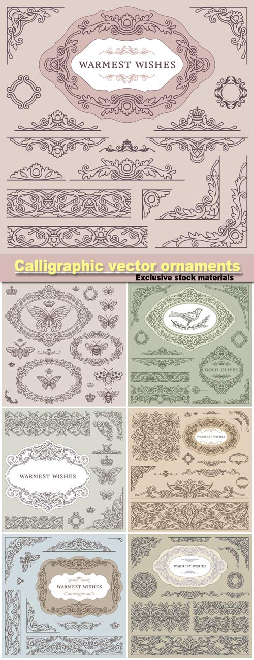 Calligraphic vector ornaments, borders and frames, warmest wishes