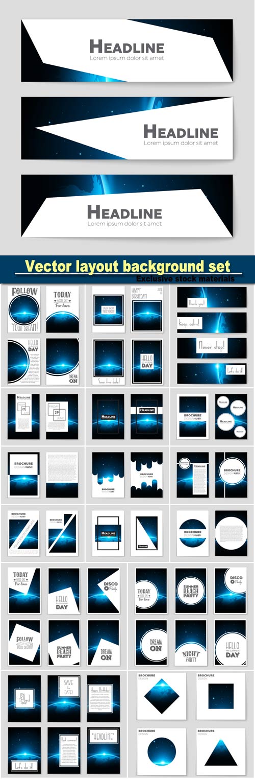 Abstract vector layout background set, mockup brochure theme style, banner