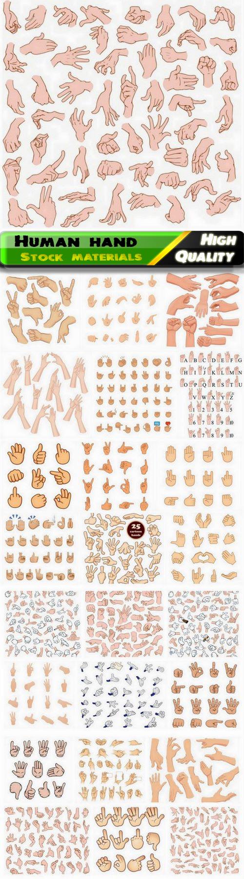 Set of cartoon human hand with different gestures - 25 Eps