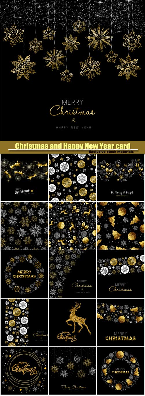 Christmas and Happy New Year, gold decoration pattern