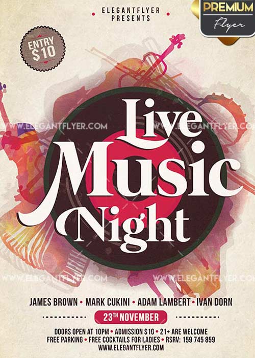 Live Music Night Flyer PSD V5 Template + Facebook Cover