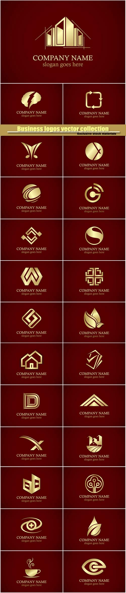 Business logos vector collection, gold design
