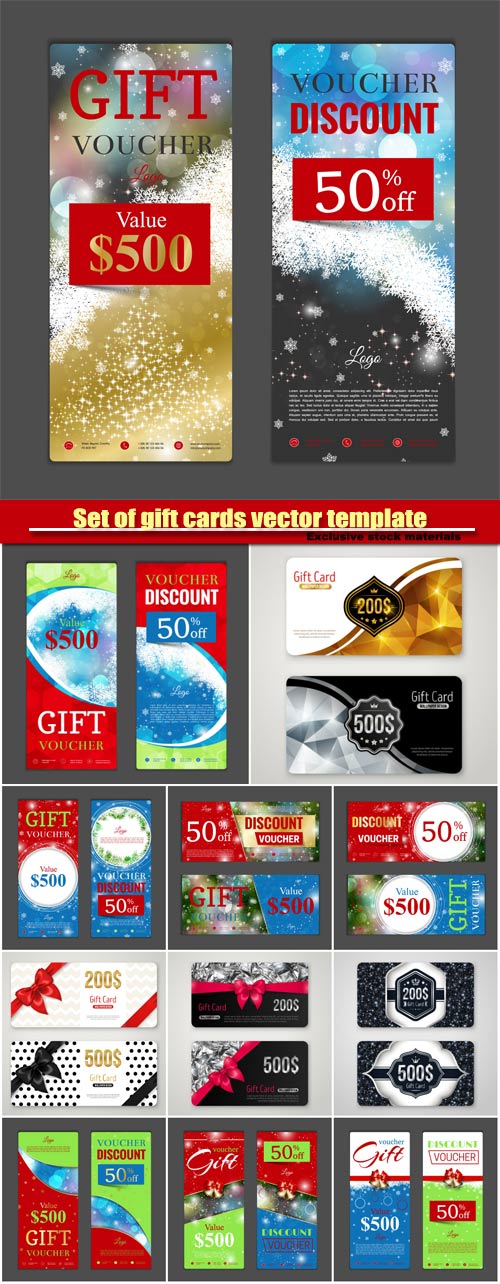 Set of gift cards vector template, voucher design