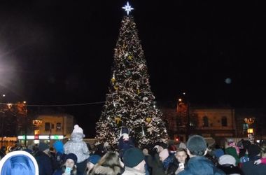 В Ровно засветилась первая в Украине новогодняя елка
