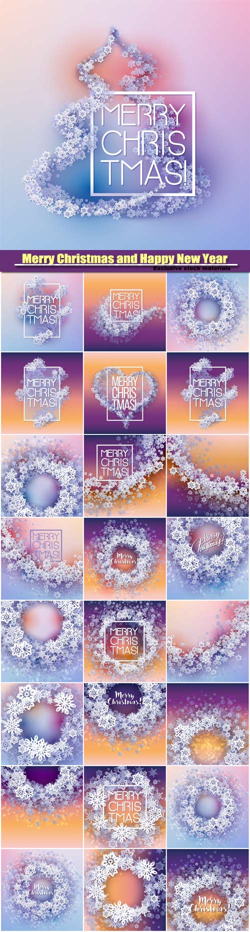 Merry Christmas and Happy New Year vector, winter frame made of snowflakes