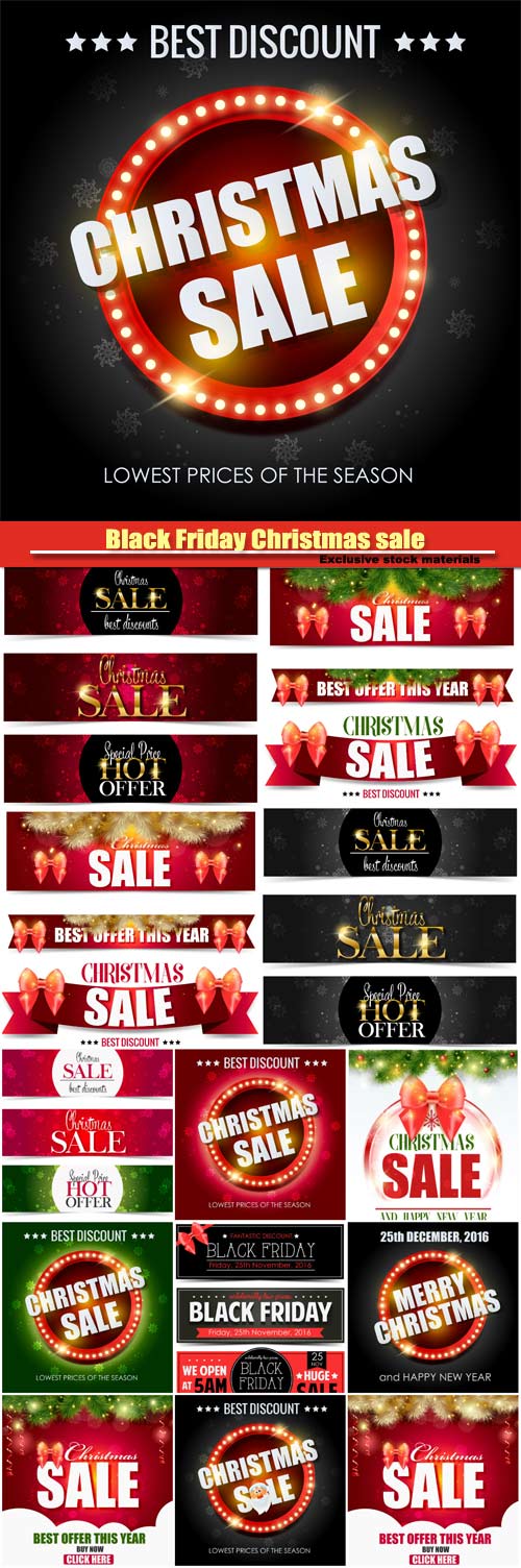 Black Friday Christmas sale, backgrounds and banners vector