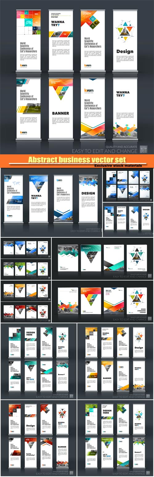 Abstract business vector set of modern roll up banner, brochure template layout, cover design annual report