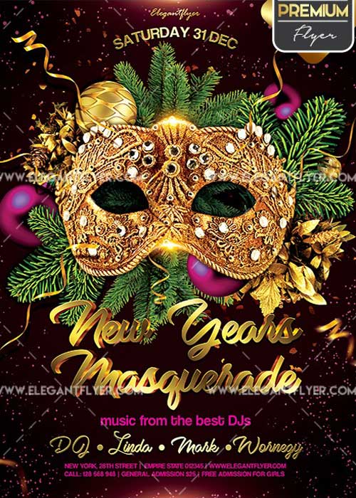New Year’s Masquerade PSD V7 Flyer PSD Template + Facebook Cover