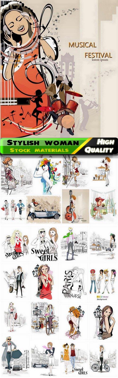 Sketch of stylish lady and girl fashion illustration 25 Eps