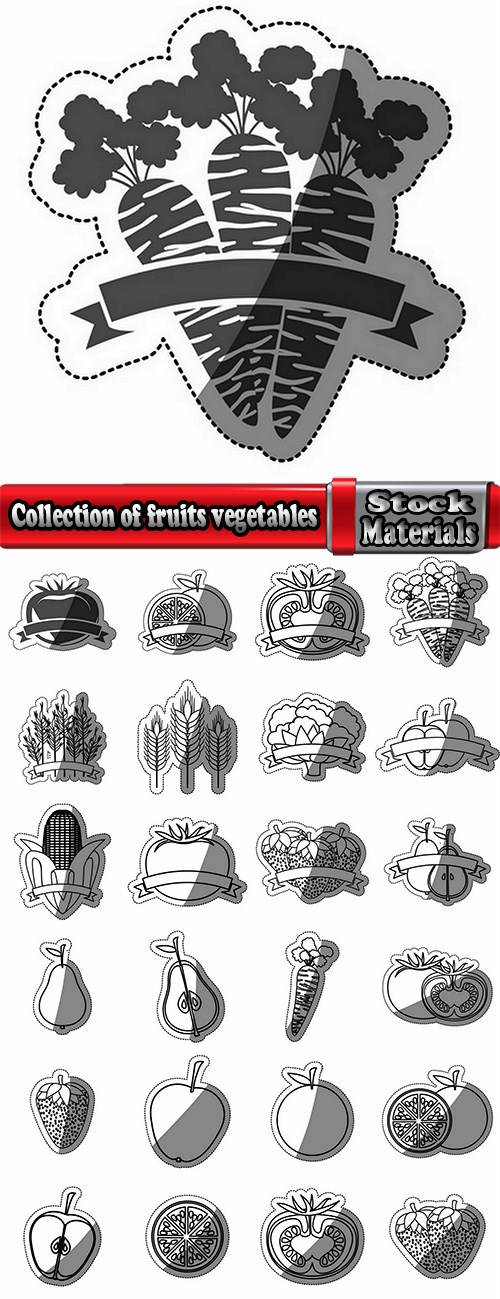 Collection of fruits vegetables to cut sticker label 25 EPS