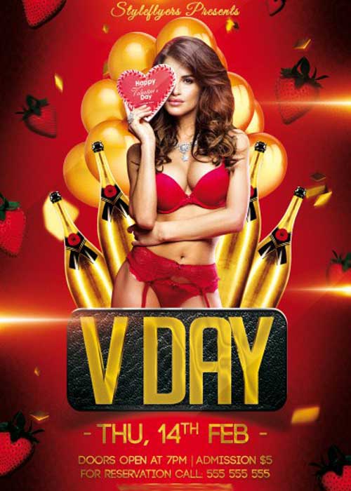 V Day Party PSD V7 Flyer Template with Facebook Cover