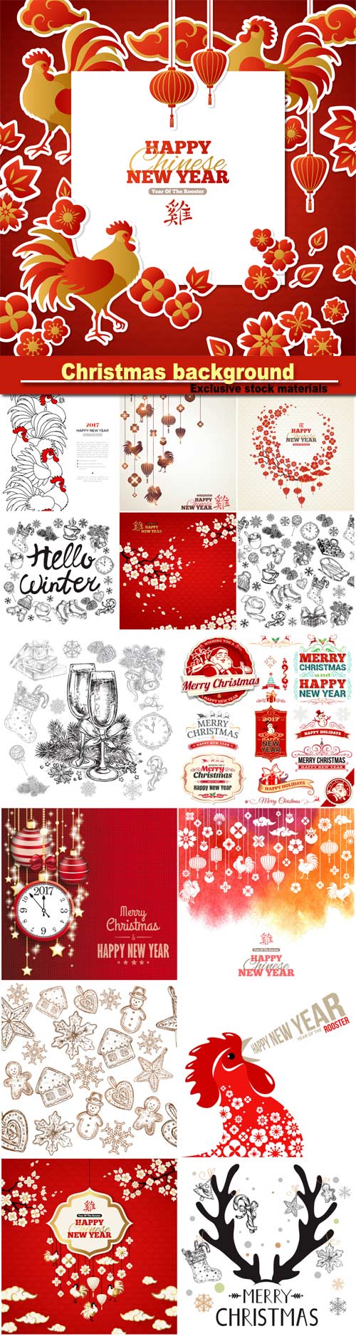 Vector set of Christmas background and labels